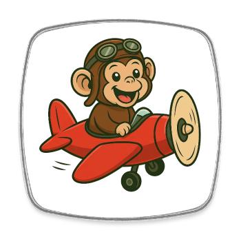 Lachender Affe im Flugzeug mit Pilotbrille - Viereckiger Kühlschrankmagnet - Weiß - Vorne