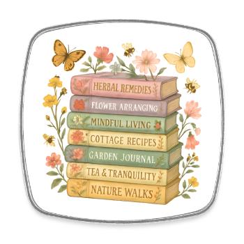 Nature and Book Lovers Floral Book Stack - Square fridge magnet - white - Front