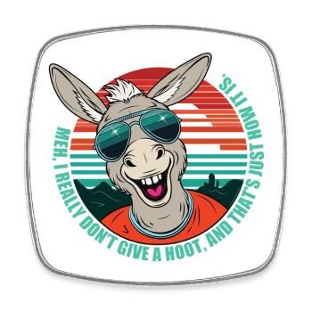 Sassy Donkey in Shades – I Don't Give a Hoot - Square fridge magnet - white - Front