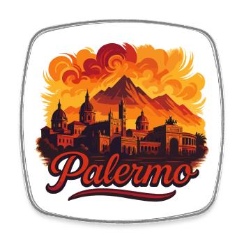 Palermo Stadt Italien Sizilien Silhouette Geschenk - Viereckiger Kühlschrankmagnet - Weiß - Vorne