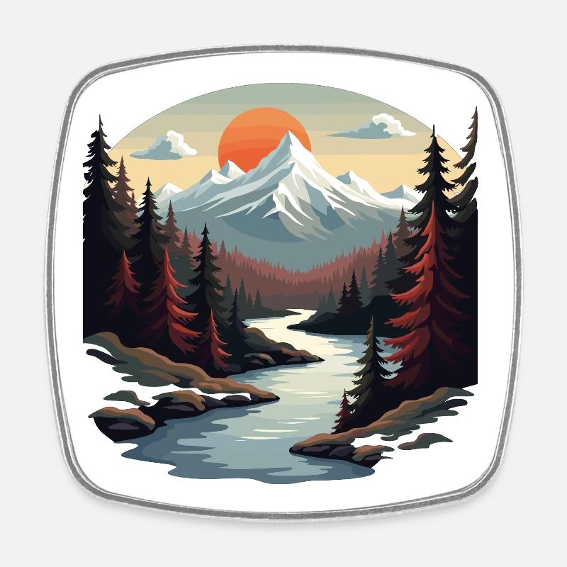 Paradis de montagne avec coucher de soleil - Magnet carré - blanc