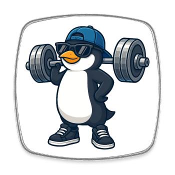 Pingouin cool avec haltère fitness musculation - Magnet carré - blanc - Devant