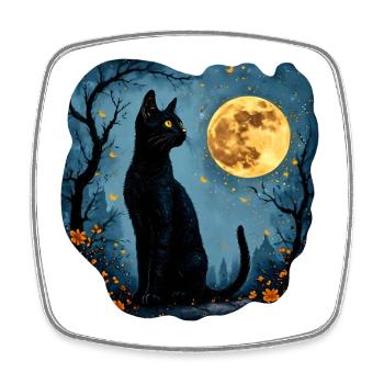 Mystical Black Cat Under the Full Moon - Square fridge magnet - white - Front