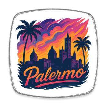 Palermo Stadt Italien Sizilien Silhouette Geschenk - Viereckiger Kühlschrankmagnet - Weiß - Vorne