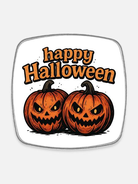 Spooky Halloween pumpkins with evil eye - Square fridge magnet - white