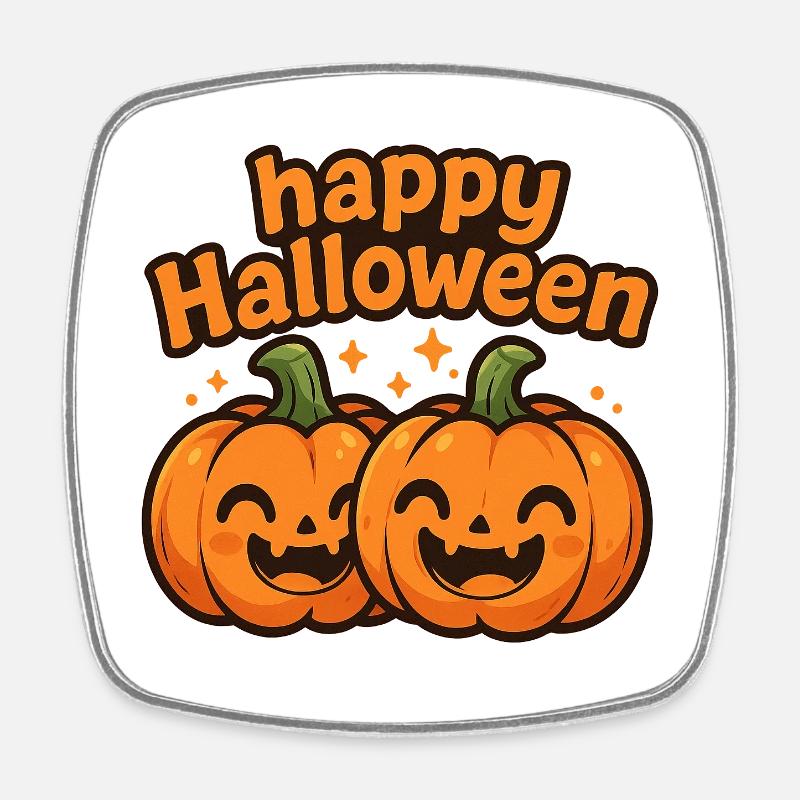 Joyeux Halloween citrouilles avec lettrage - Magnet carré - blanc