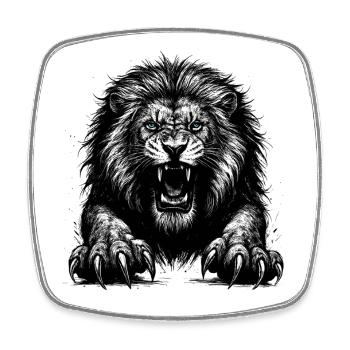 Lion Noir Tête de Fantaisie - Magnet carré - blanc - Devant