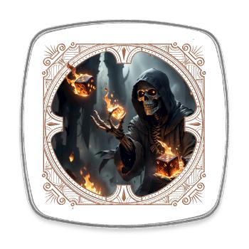 Skeleton Dice Magic and Fire - Square fridge magnet - white - Front