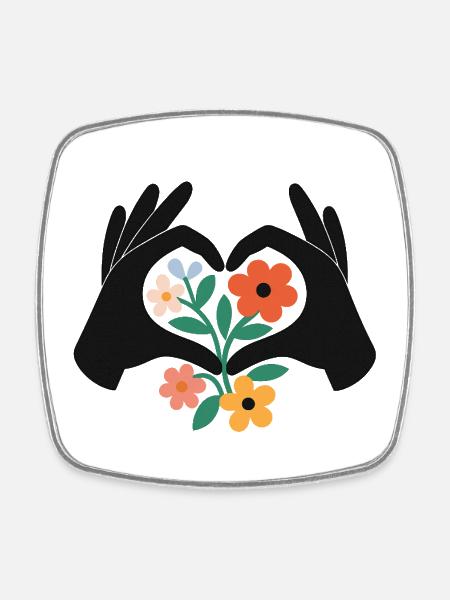 Floral_Heart_Hands - Square fridge magnet - white