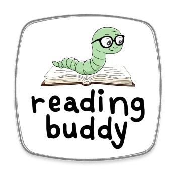 Reading friend Cute bookworm with book - Square fridge magnet - white - Front
