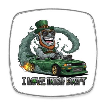 St. Patrick's Day Stunt Drifting Design - Square fridge magnet - white - Front