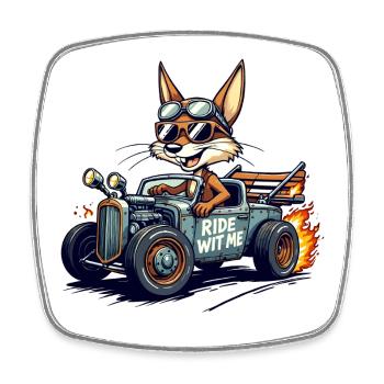 Vintage Fox Racer mit Flammen - Viereckiger Kühlschrankmagnet - Weiß - Vorne