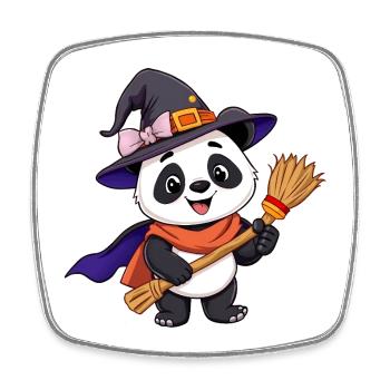 Cute witchy Halloween Panda with Broom - Square fridge magnet - white - Front