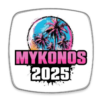 Mykonos 2025 Palmen - Viereckiger Kühlschrankmagnet - Weiß - Vorne