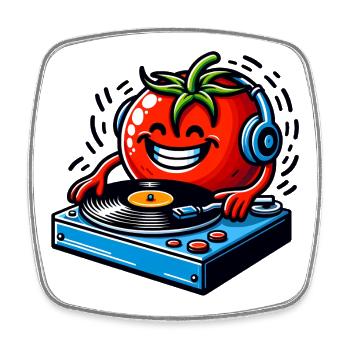 DJ Tomato auf den frischen Beats - Viereckiger Kühlschrankmagnet - Weiß - Vorne