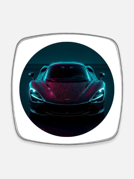 Neon Pole Light Sports Car T-Shirt - Square fridge magnet - white