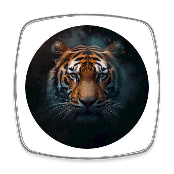 Intense tiger portrait with shining eyes - Square fridge magnet - white - Front