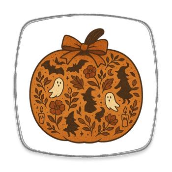 Citrouille d’Halloween avec motif de sorcière et de fantôme - Magnet carré - blanc - Devant