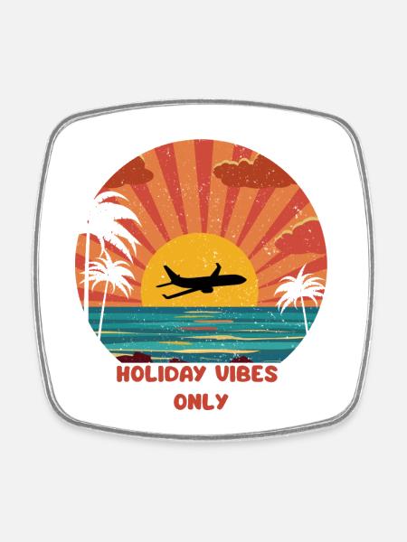 Sunset Airplane Vacation Design - Square fridge magnet - white