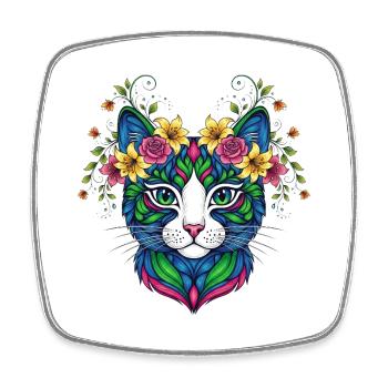 Katze mit Blumen - Viereckiger Kühlschrankmagnet - Weiß - Vorne