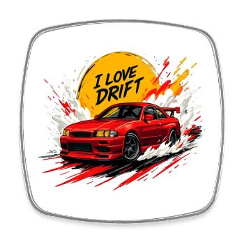 Red Drift Car Splash Artwork - Square fridge magnet - white - Front