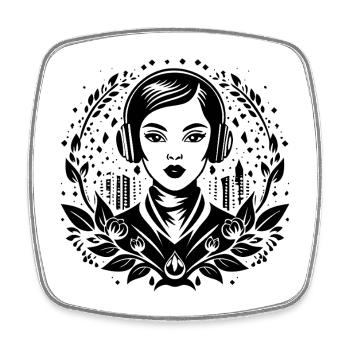Urban Skyline Shirt – Woman with Headphones - Square fridge magnet - white - Front