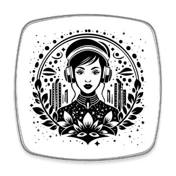 Urban Skyline Shirt – Woman with Headphones - Square fridge magnet - white - Front