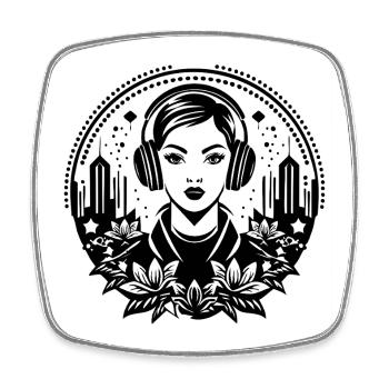 Urban Skyline Shirt – Woman with Headphones - Square fridge magnet - white - Front