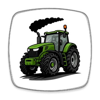 Illustrated Green Tractor for Kids - Square fridge magnet - white - Front