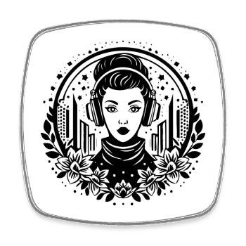 Urban Skyline Shirt – Woman with Headphones - Square fridge magnet - white - Front