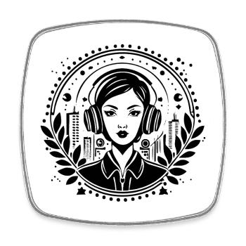 Urban Skyline Shirt – Woman with Headphones - Square fridge magnet - white - Front