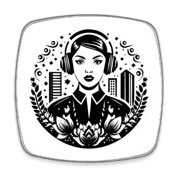 Urban Frau Kopfhörer Lotus Skyline Rock Techno - Viereckiger Kühlschrankmagnet - Weiß - Vorne
