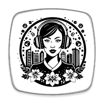 Streetwear – woman, headphones, hip-hop, cool - Square fridge magnet - white - Front