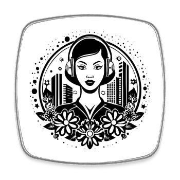 Techno Beat kick – Femme, Casque, Séquence - Magnet carré - blanc - Devant