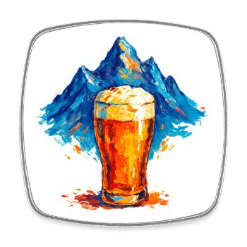 Mountain scenery with beer glass - Square fridge magnet - white - Front