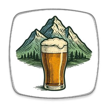 Bierglas mit Bergsilhouette - Viereckiger Kühlschrankmagnet - Weiß - Vorne