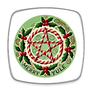 Festliches Stechpalmen- und Zuckerstangen-Pentagramm-Design - Viereckiger Kühlschrankmagnet - Weiß - Vorne