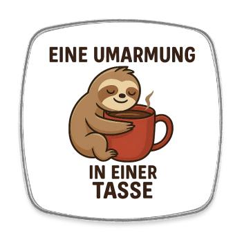 Cute sloth with coffee cup - Square fridge magnet - white - Front
