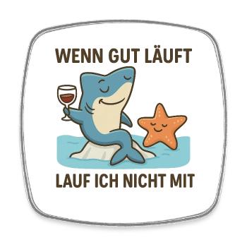 Witziger Haifisch mit Wein und Spaß - Viereckiger Kühlschrankmagnet - Weiß - Vorne