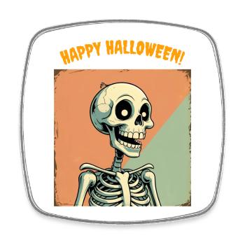 Humorous Halloween Skeleton Print - Square fridge magnet - white - Front