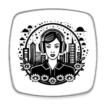 Streetwear, Pop Culture, Subculture – Woman, Headphones - Square fridge magnet - white - Front