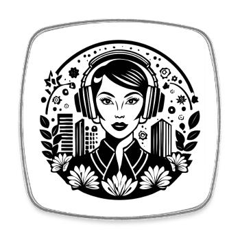 Pop Culture Trend Icon – Woman, Headphones, Poster - Square fridge magnet - white - Front
