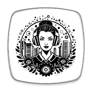 Music Beat Rhythm – Femme avec des écouteurs, Beat - Magnet carré - blanc - Devant
