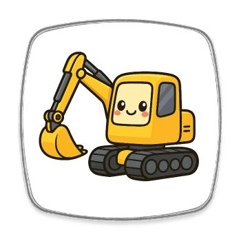 Cute excavator with googly eyes - Square fridge magnet - white - Front