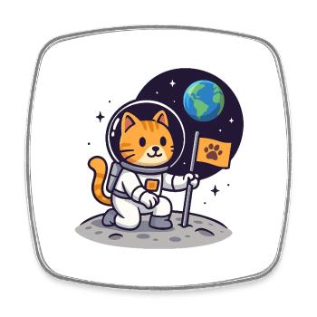 Space Cat Moon Landing – Kawaii Shirt - Viereckiger Kühlschrankmagnet - Weiß - Vorne