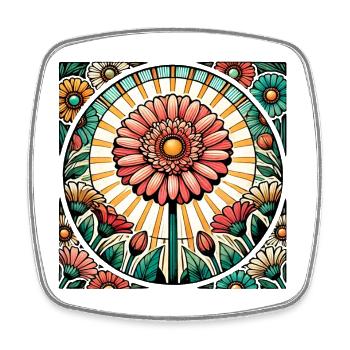 Lebendiges Blumenmuster aus Buntglas - Viereckiger Kühlschrankmagnet - Weiß - Vorne