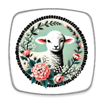 Wunderliches Lamm-Blumenporträt - Viereckiger Kühlschrankmagnet - Weiß - Vorne