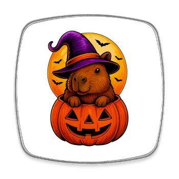 Niedliches Capybara im Halloween-Kürbis - Viereckiger Kühlschrankmagnet - Weiß - Vorne