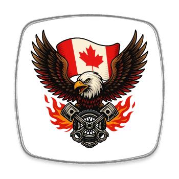 Canadian Eagle Biker with Flag and Pistons - Square fridge magnet - white - Front