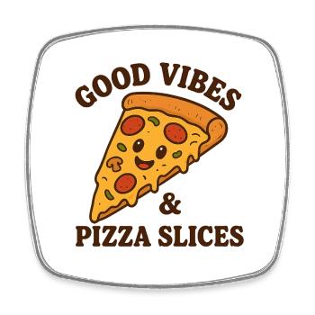 Illustration de tranche de pizza heureuse - Magnet carré - blanc - Devant